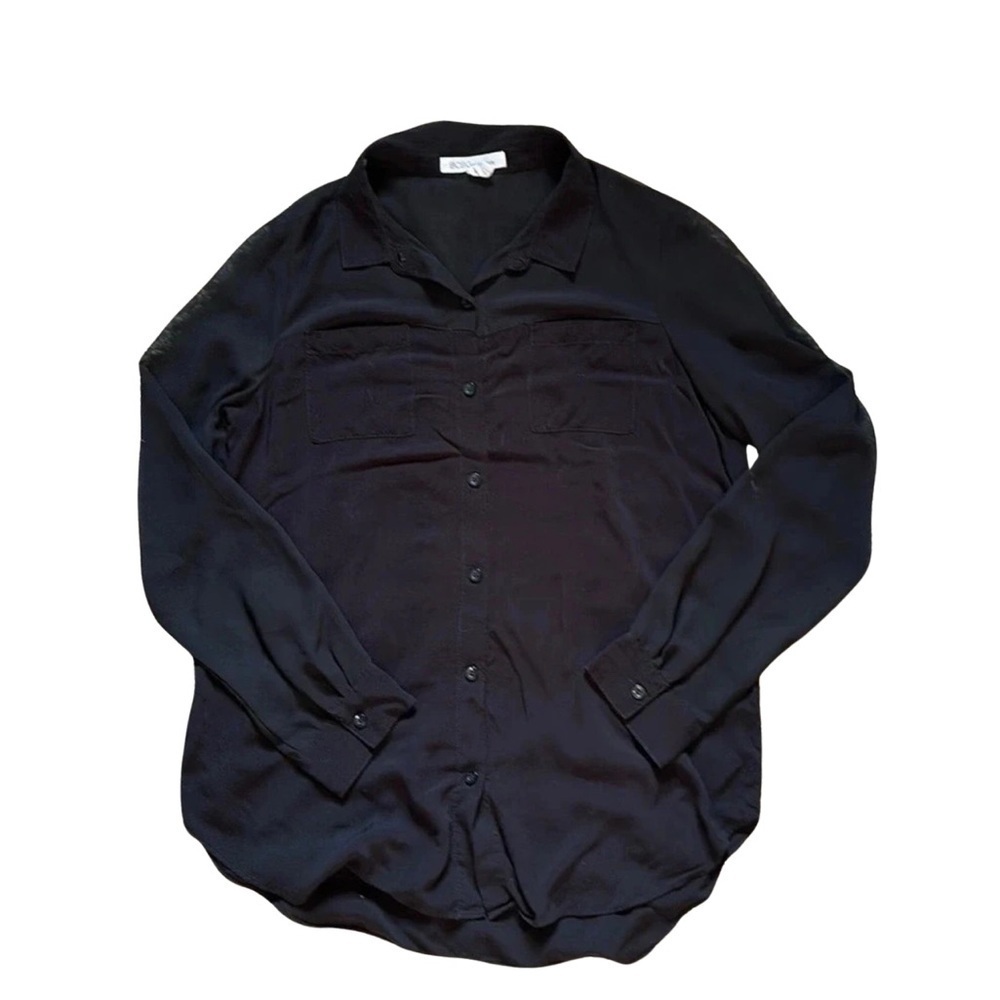 BCBG Long Sleeve Sheer Black Button Up Business Blouse-Size Medium